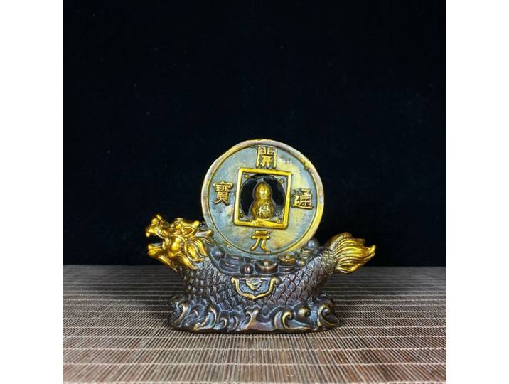 Statue Ornementale Feng Shui en Cuivre Pur Kaiyuan Tongbao, Pièce de Monnaie Ancienne Dragon Boat, Attire la Richesse, pour Décoration Maison et Bureau