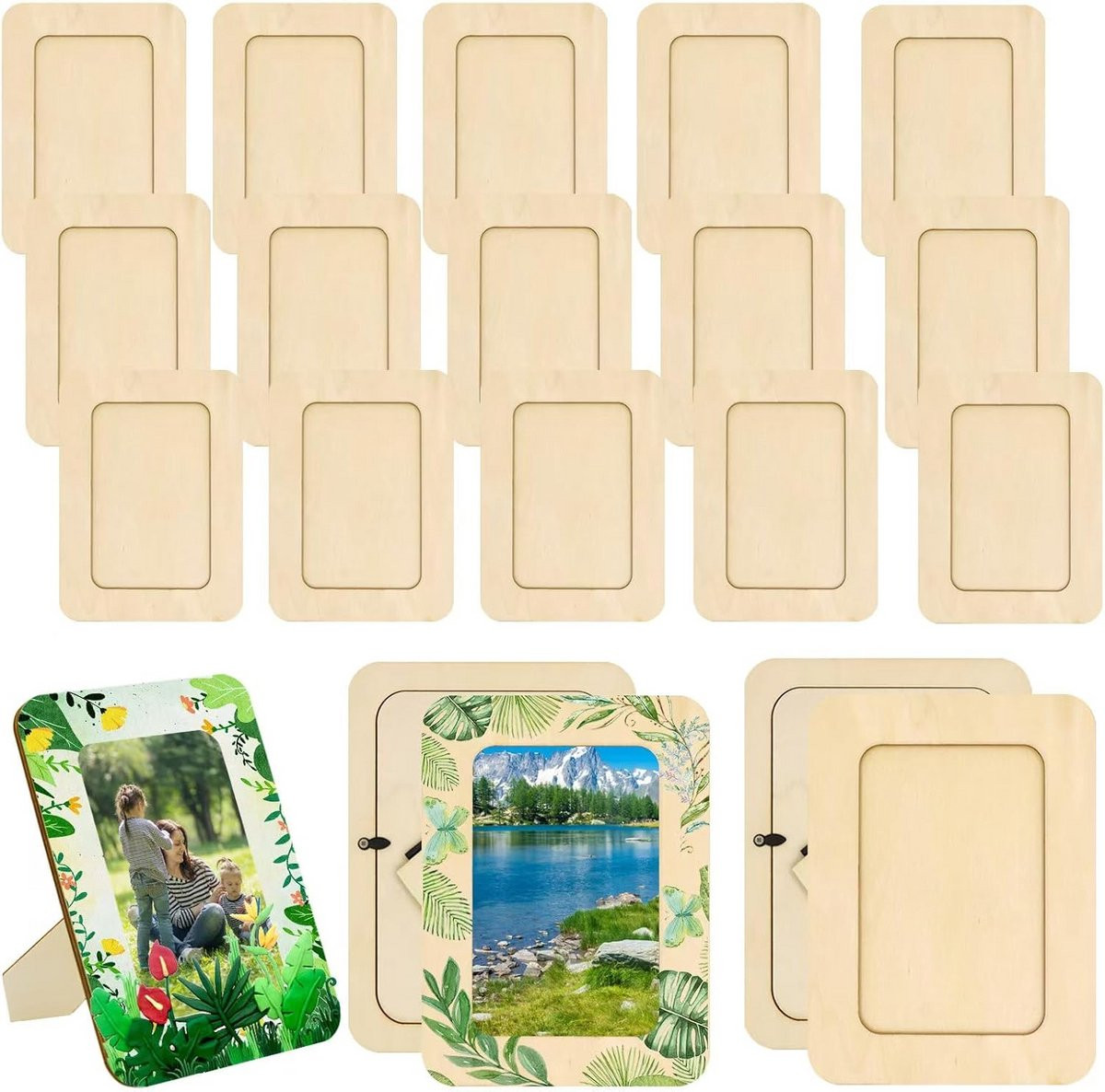 20x Onbehandelde houten fotolijsten voor knutselen en decoratie, geschikt voor foto's van 10x15 cm