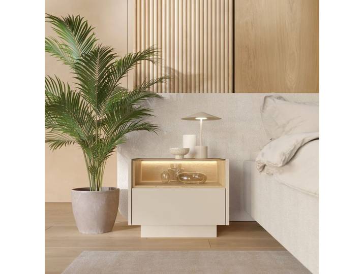 Table de chevet Veirra Dmora en bois noble beige 53x40x43h cm