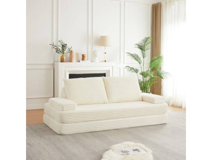 XINGNING Cord-Sofa Dreiecksrückenlehnen modular kombinierbar abnehmbare Armlehnen verlängerte Sitzkissen ideal für Wohnzimmer Lounge (Beige + Corduroy + Foam + Foam + 2 Seat)