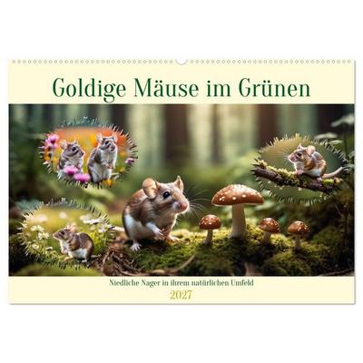 Goldige Mäuse im Grünen (Wandkalender 2027 DIN A2 quer), CALVENDO Monatskalender