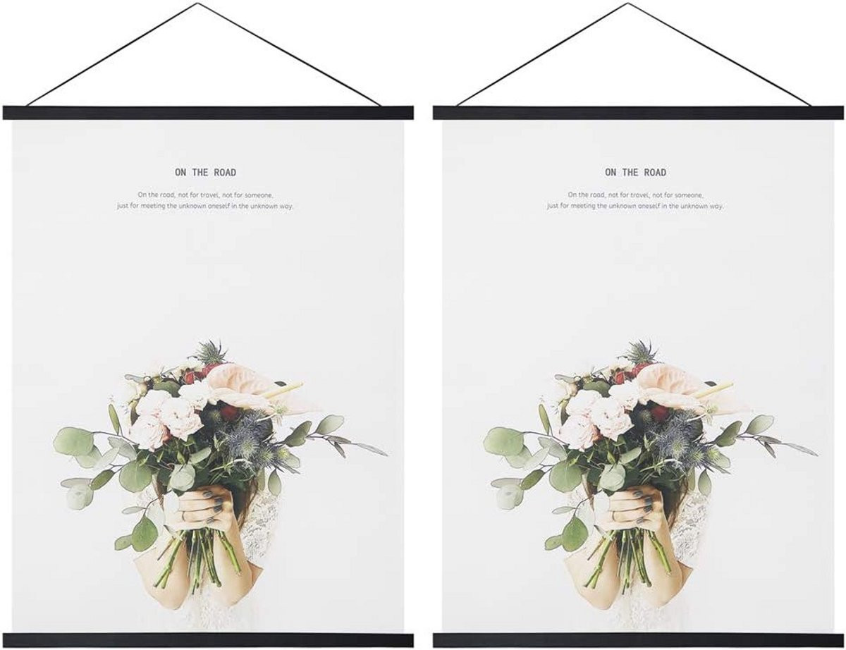 Magnetische poster hanger van natuurlijk hout in zwart, 40 cm