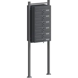 Wiltec, Briefkasten Zubehör, 6er Briefkastenanlage Anthrazit 270x513x1500mm Standbriefkasten Post