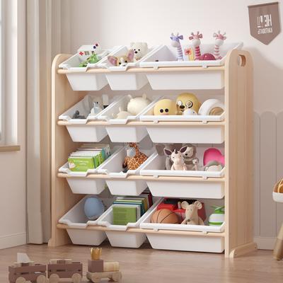 Kids Toy Storage Organizer With 12 Plastic Bins Kids Book Rack Storage Bookshelf with Deep Sleeves Modern Toy Bins for Kids