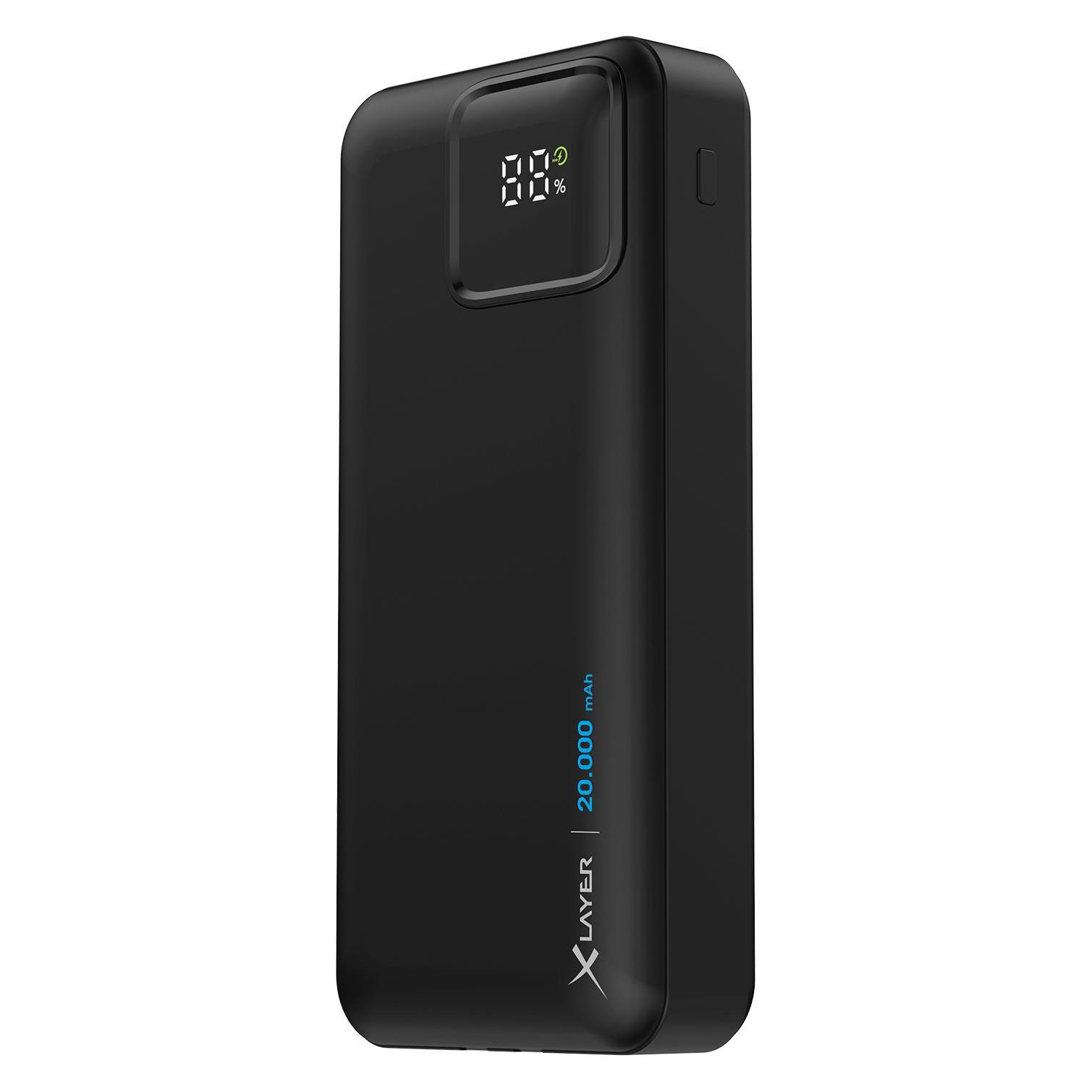 Xlayer Powerbank 20.000 mAh mit zwei integrierten Kabeln PD 20W Black (20000 mAh, 20 W, 74 Wh) (220140)