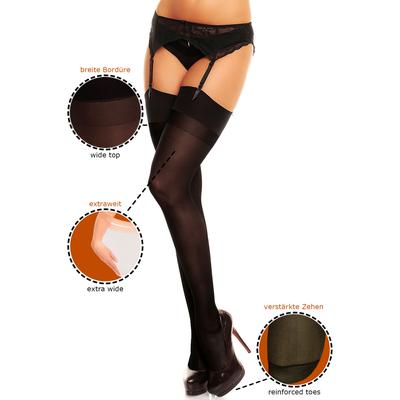Strapsstrümpfe GLAMORY "Noir", Damen, Gr. 40 (42), schwarz, Obermaterial: 88% Polyamid, 12% Elasthan, unifarben, elastisch, Socken, Plus Size, Microfaser