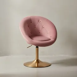 KADIMA DESIGN Chesterfield-Loungesessel ADDA: 360° Drehfunktion, Samtbezug, Trompetenfuß, 67x80-100x62 cm, Rosa.