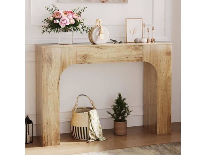 Table console chêne naturel style campagne 47 po étroite canapé couloir appartement