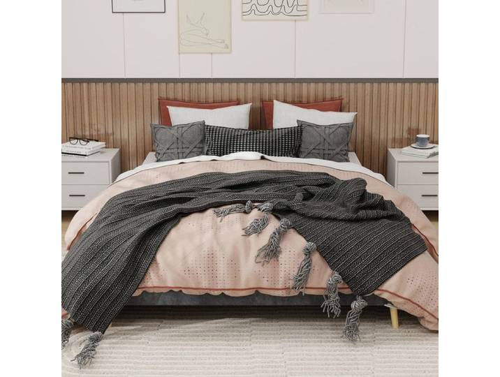 Lit Double Moderne - 160x200 cm - Gris - Velours néerlandais - Design contemporain