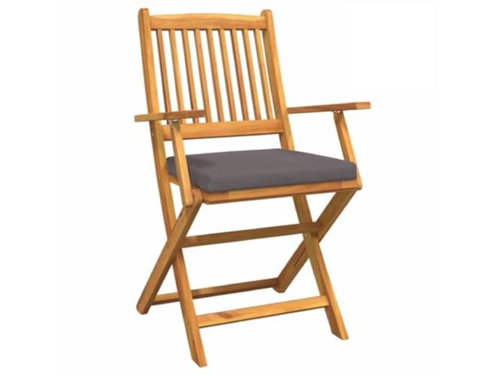KUTYWEXFM Klappstuhl 6er Set, Akazie Massivholz Gartenstuhl, Grau Platzsparende Sitzgruppe mit Kissen für Balkon und Veranda, rasch zusammenklappbar und unkompliziert zu verstauen.