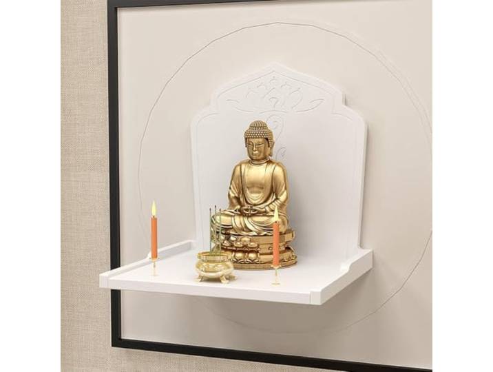 Wandmontierter Buddha Altar, Meditationstisch aus Holz, Schrein Regal Massivholz, Wandmontage, Platzsparende Konstruktion, Meditationsaltar, Spirituelle Dekoration