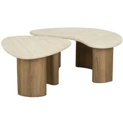 Couchtisch Joradis 2er-Set, Keramik Travertin-Optik, modern organisch, beige brown, luxuriöses Design