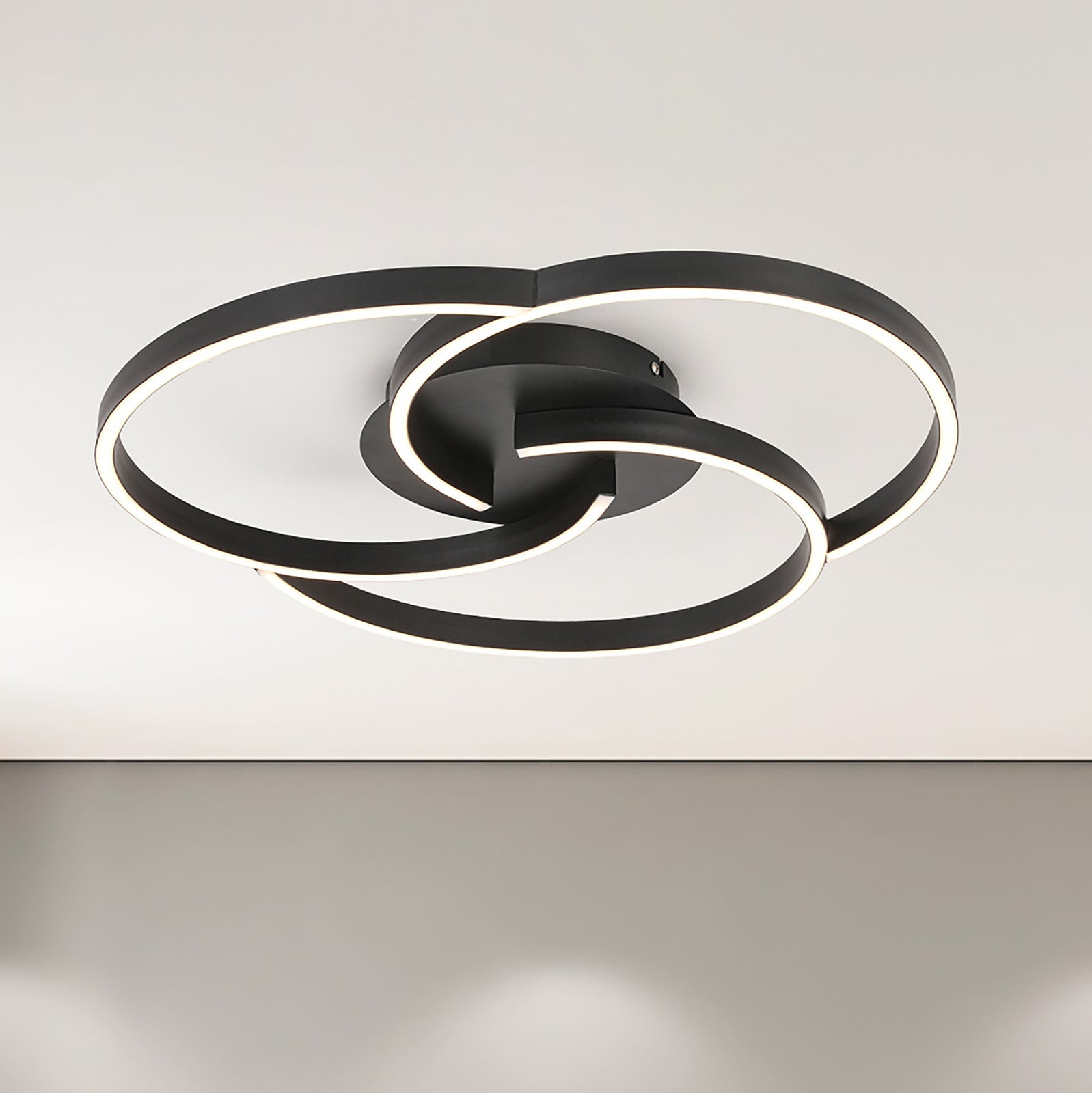 home24 Kerstin LED-plafondlamp, zwart, Ø 50 cm