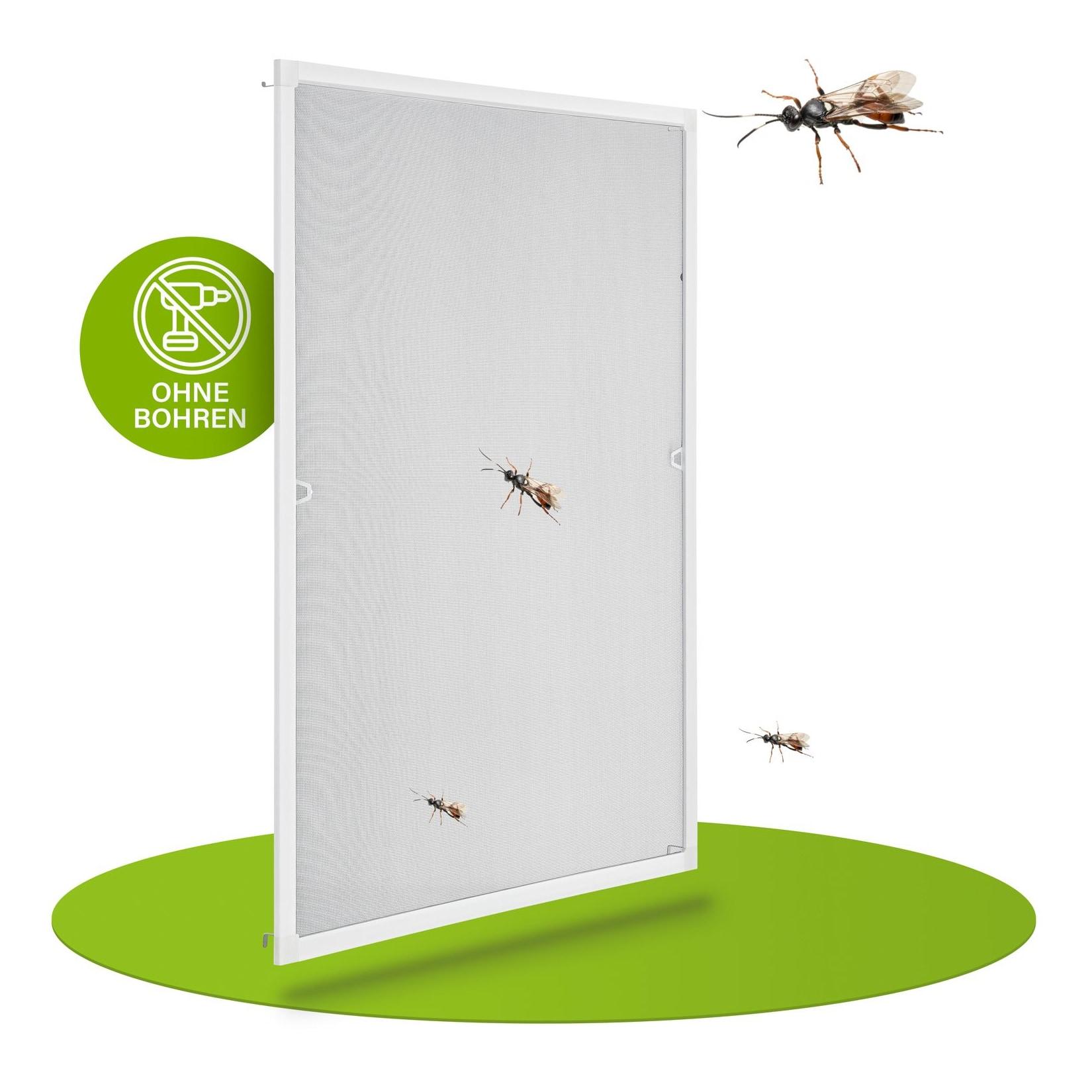 Juskys Fliegengitter mit Alu-Rahmen 110 x 130 cm für Fenster zum Einhängen UV-beständig in Weiß