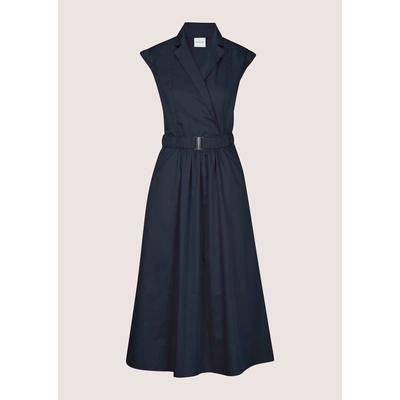 Midikleid MADELEINE "Wickelkleid Sommerkleid mit Gürtel", Damen, Gr. 44, N-Gr, blau (marine), Obermaterial: 100% Baumwolle CO., Modern, figurumspielend, Kleider Midikleid, Reverskragen im Wickelstil