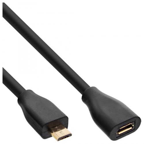 InLine Micro-USB Verlängerung USB 2.0 Micro-B Stecker auf Buchse, schwarz, vergoldete Kontakte, 2m