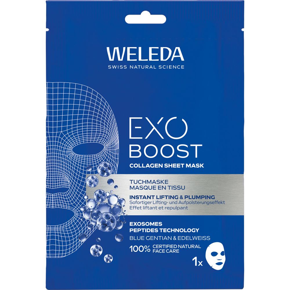 Weleda Exo Boost Collagen Tuchmaske blauer Enzian 20 ml Gesichtsmaske