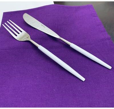 Vibhsa Stainless Steel Dinner Knife and Dinner Fork Set of 12 (Hammered Mouth)