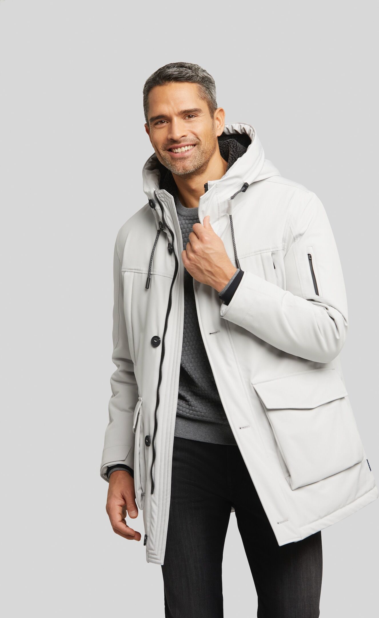 Regenjacke BUGATTI, Herren, Gr. 60, beige (ecru), 100% Polyester, regular fit, gerader Abschluss, Jacken Regenjacke, mit Futter aus recycelter Watte ecru 60