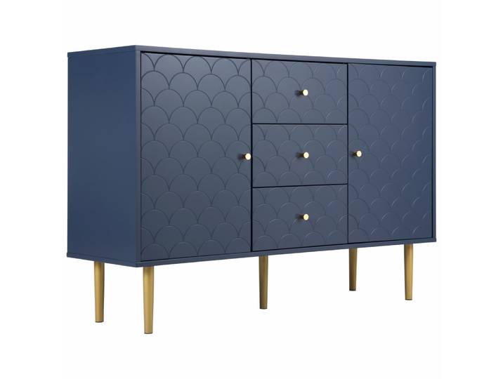 Console Élégante Bleu Marine avec Motif Écailles et Pieds Dorés