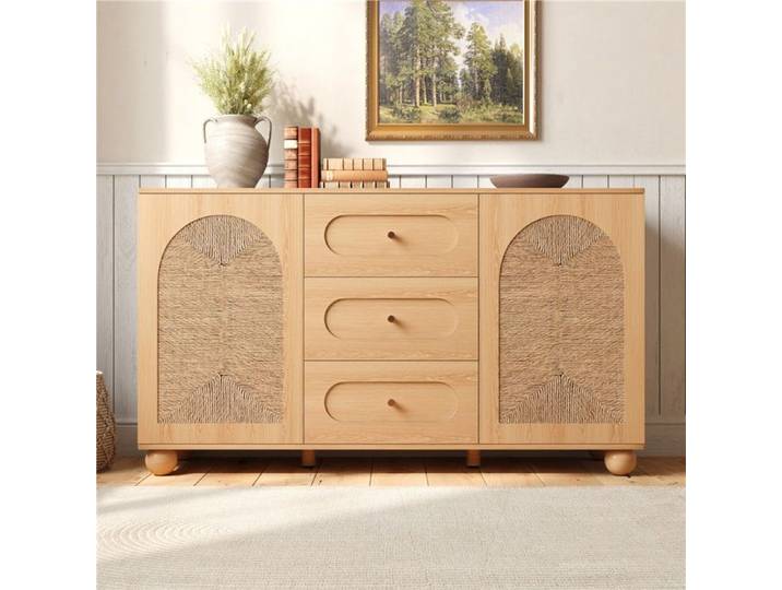 Buffet avec portes tressées en corde 2 portes + 3 tiroirs panneaux MDF/panneaux de particules