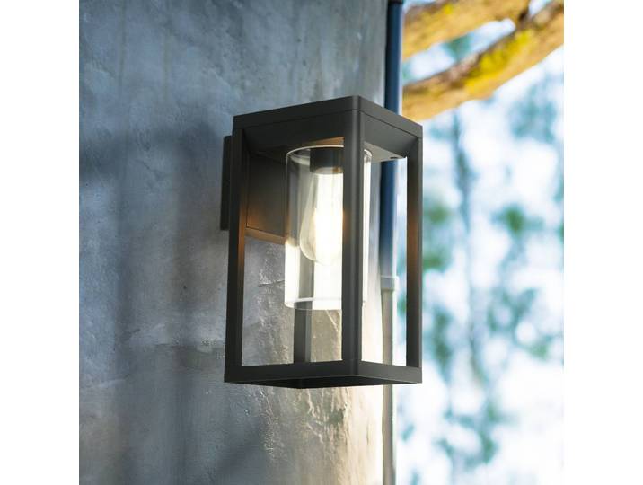 Searchlight Außenwandleuchte Atlanta, schwarz, Aluminium, Modern, Laternenform