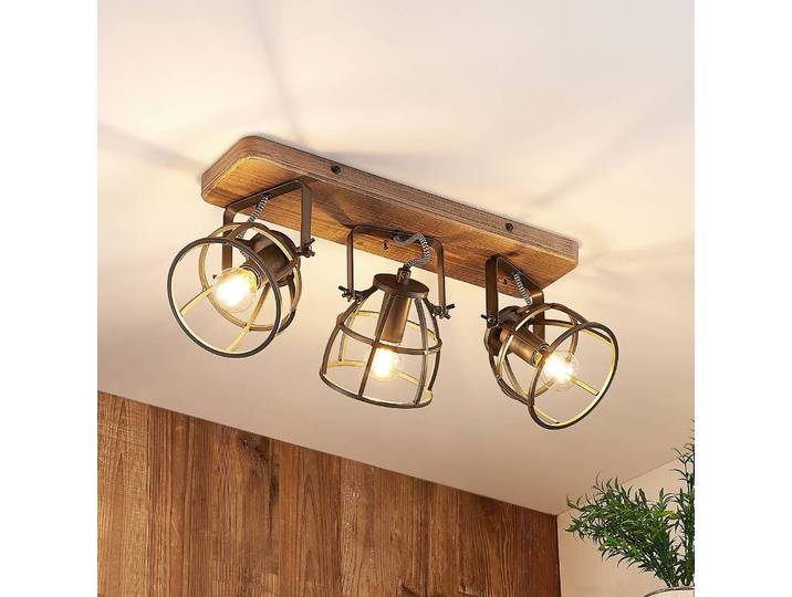 Deckenleuchte Rutger Lindby, dimmbar, Holz dunkel, für Wohn- / Esszimmer, Holz, Vintage