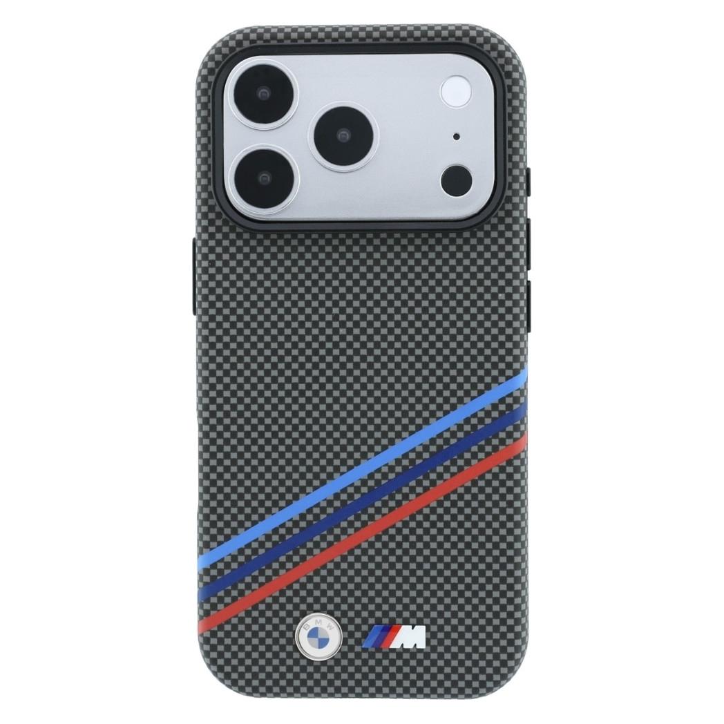 BMW M Quadrille Kevlar Print Tricolor Lines & Metal Logo MagSafe Case for iPhone 18 Pro / 17 Pro ant (Apple iPhone 17 Pro, Apple iPhone 18 Pro) (BMW001212)