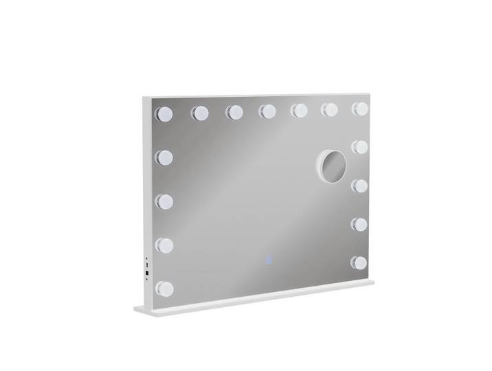 Vicco Schminktischspiegel Greta Weiß 58 x 47 cm mit LED-Beleuchtung, Glas, Rechteckig, 58x47x10 cm, Badezimmer, Badezimmerspiegel, Badspiegel