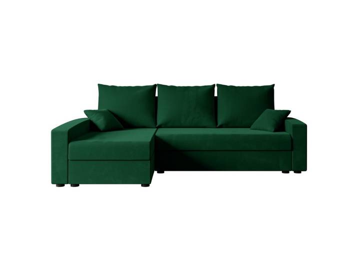 ECKSOFA mit Schlaffunktion und Bettkasten ALESIA-L 231x140x90 cm Grün Velours
