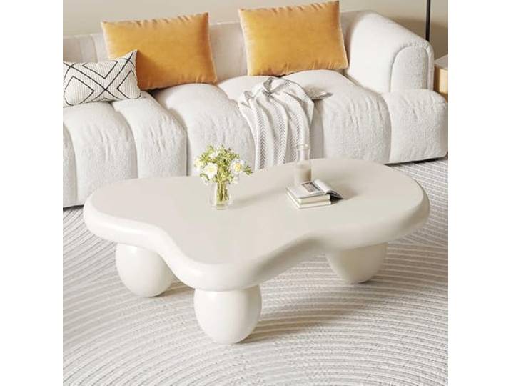 WUPDPQS Wolke Couchtisch Moderne Mitte Jahrhunderts Couchtisch Unregelmäßig Ovaler Couchtische Wolken Mitteltisch Asymmetrisch Kaffetisch für Wohnzimmer Bauernhaus (B White Small)