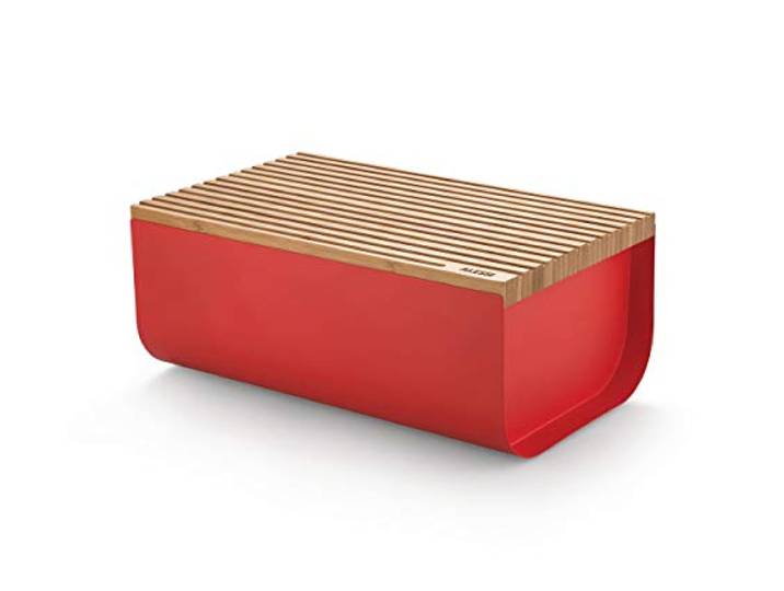 Alessi Mattina BG03 R - Brotkasten aus Edelstahl mit Epoxidharz und Bambusholz, Rot