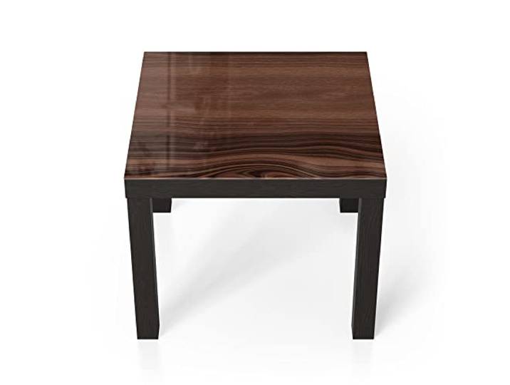 DEQORI Glastisch schwarz klein 55x55 cm Motiv Horizontale Holzmaserung ausgefallener Beistelltisch aus Glas Hochglanz Couchtisch fürs Wohnzimmer moderner Couch Tisch mit Design