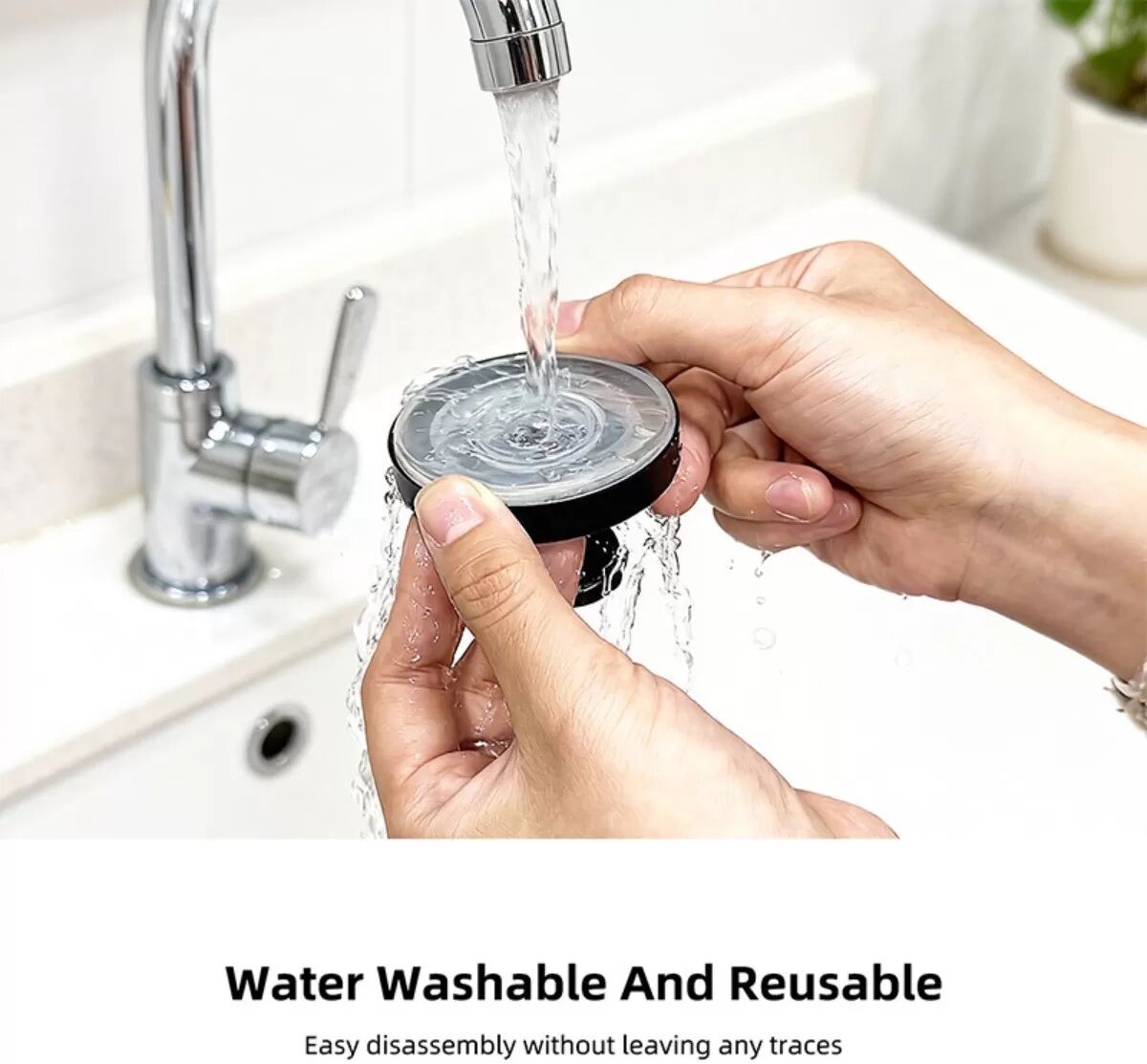 INF 4er-Pack Saugnapfhaken — Edelstahl, bohrfrei, wiederverwendbar, wasserdicht für Bad, Küche, Schlafzimmer, modernes Schwarz