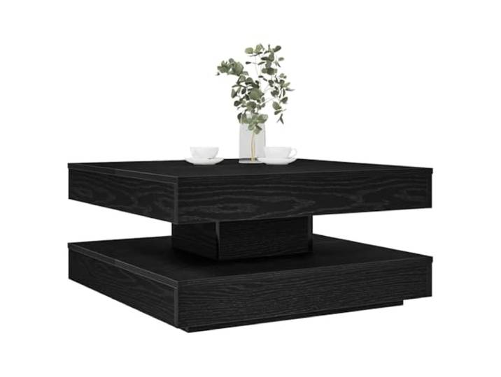 HEFZGDB Drehbarer Couchtisch 360 Grad Schwarz 70x70x34,5 cm mit Stauraum und drehbarer Tischplatte aus Holzwerkstoff