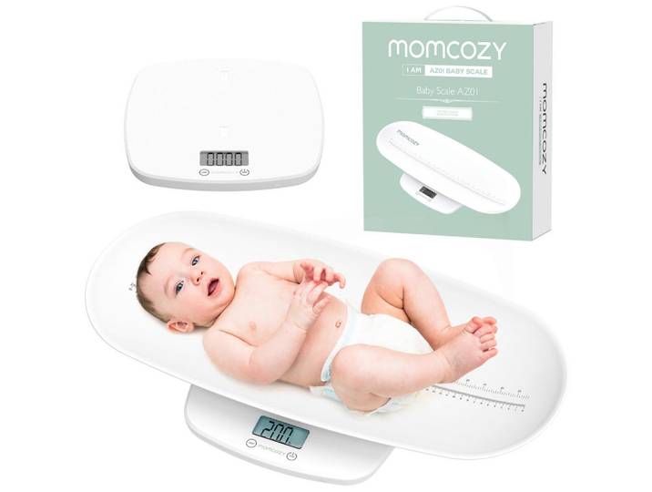 Momcozy Babywaage, Weiß, Kunststoff, 18x11.2x5.5 cm, gut lesbares LCD-Display, gewölbte Liegefläche, Abschaltautomatik, Pflegen, Babypflegeprodukte