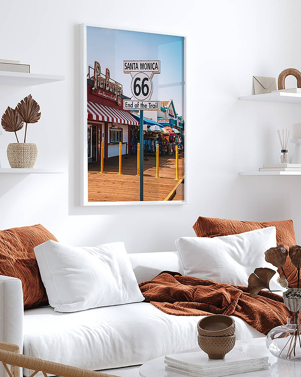 home24 Santa Monica Pier wanddecoratie met acrylglas en massief hout, multicolor, 63 x 83 cm