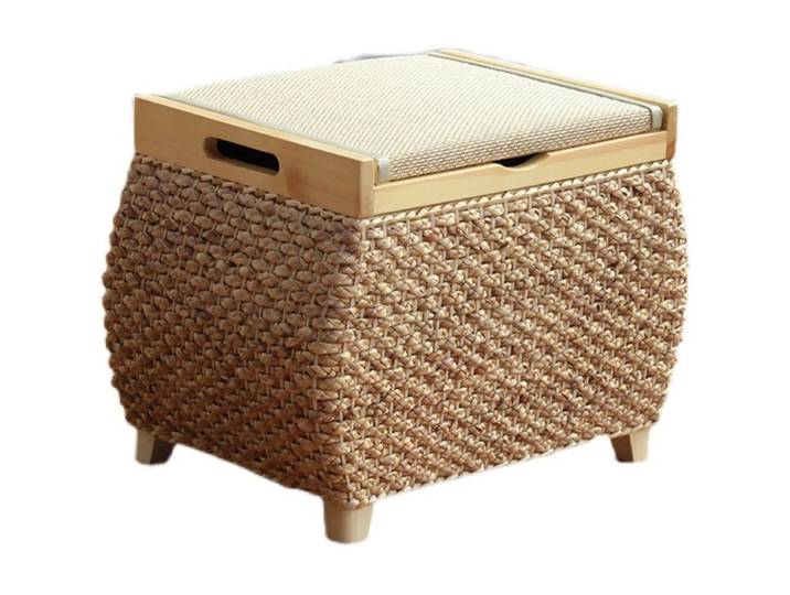 Tabouret de rangement en rotin, boîte de rangement en bois massif, tabouret à chaussures, tabouret de canapé pour la maison, tabourets à chaussures pour l'entrée