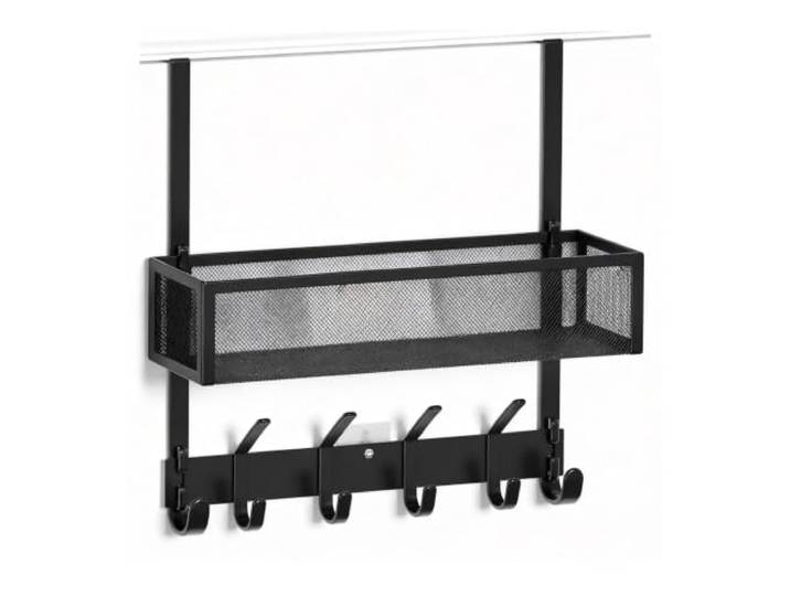 NVISRHDP Rostfreies Lagerregal aus Kohlenstoffstahl Mit Haken und Körben(Black)