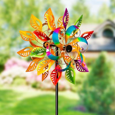Evergreen 75 in. Colorful Filigree Leaves Metal Wind Spinner