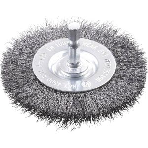 kwb Drahtbürste 607410, feine Scheibenbürste Ø 100mm, für Bohrmaschine, 6kant, mit gewellten Borsten aus Stahldraht