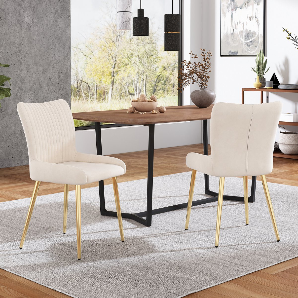 FloraGrace Eetkamerstoel Set van 2 - Fluweel - Beige Goud