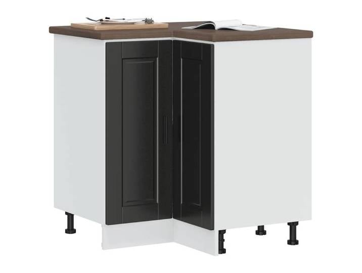 Noir Vitrine d'angle de cuisine - Meuble pour cuisine - Étagère de cuisine Porto noir bois d'ingénierie[413482]