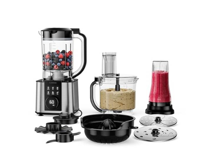 Klarstein Verosteel Küchenmaschine mit Mixer – 1200 W Multifunktions-Küchenmaschine, 2-Liter-Schüssel, 1,75-Liter-Mixer, 10 Geschwindigkeiten, 6 Programme, Entsafter & Fleischwolf