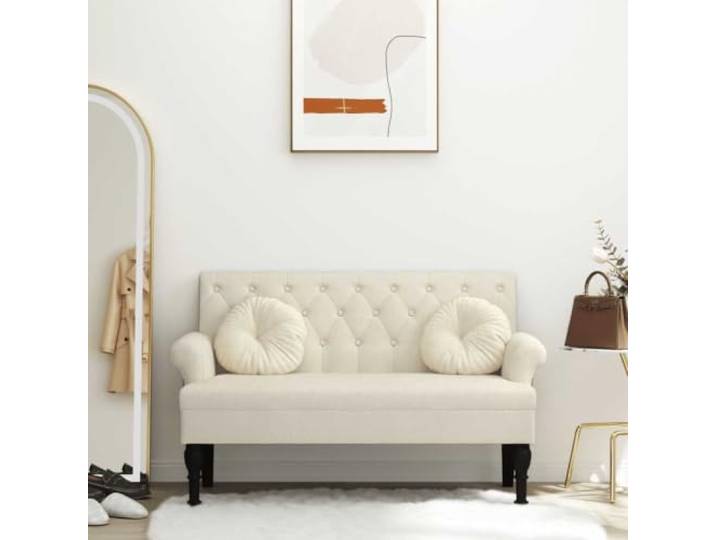 TEKGHUT Sitzbank mit Rückenlehne 120x62x75,5 cm Leinen Polsterbank Leinenbezug, Massives Kautschukholzbein, Sperrholzgestell, 110 kg pro Sitzplatz, Elegantes Design