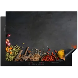 HERDABDECKPLATTE Kräuter - Lebensmittel - Gewürze - Schwarz - Paprika - Zimt Herdabdeckung Induktionsfeld 75x52 cm