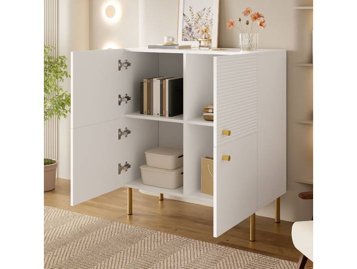 Meubliv Sideboard Blanc 80x36x90 Cm – Rangement Élégant En Mdf Avec Pieds En Acier