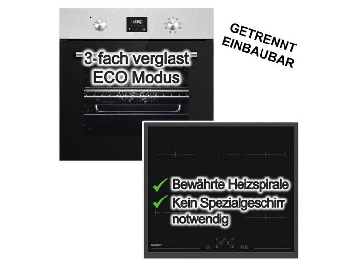 PKM Backofen-Set Backofen Umluft ECO+ Sharp Elektrokochfeld Bräterzone Zweikreis Touch, mit Nein