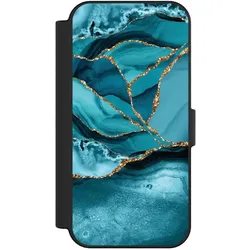 Nivocase Klapphülle für Apple iPhone 16 Handyhülle aus Kunst Leder NIVOflip schwarz Edelstein Glitzer Look (Apple iPhone 16), Smartphone Hülle, Schwarz
