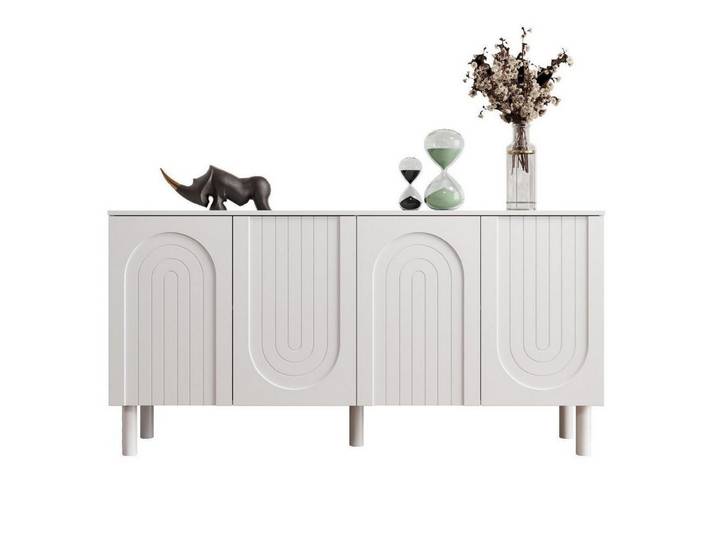 FUFU&GAGA Sideboard Weiß 160 cm breit Skandi Design, 5 Massivholzbeine Stabil